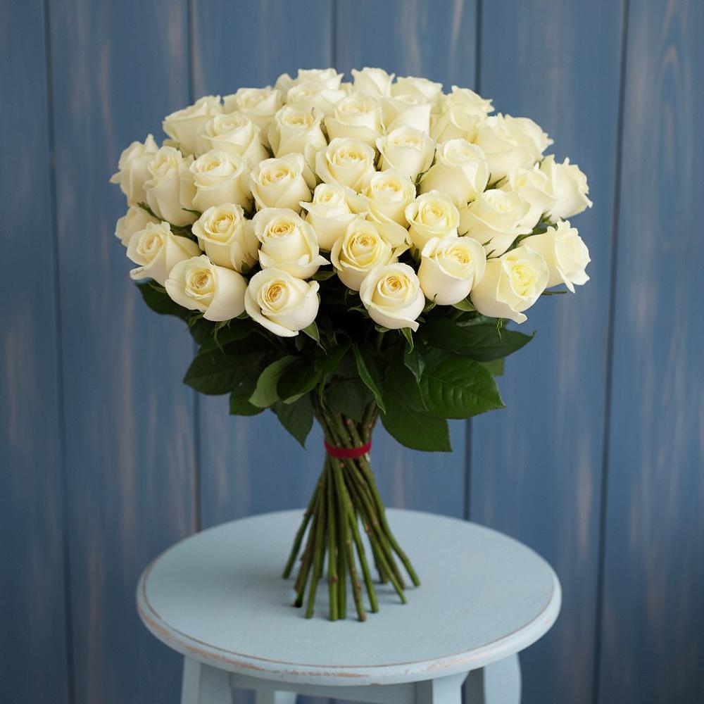 Букет 51 Белая роза Эдлесс Лав в Краснотуранске