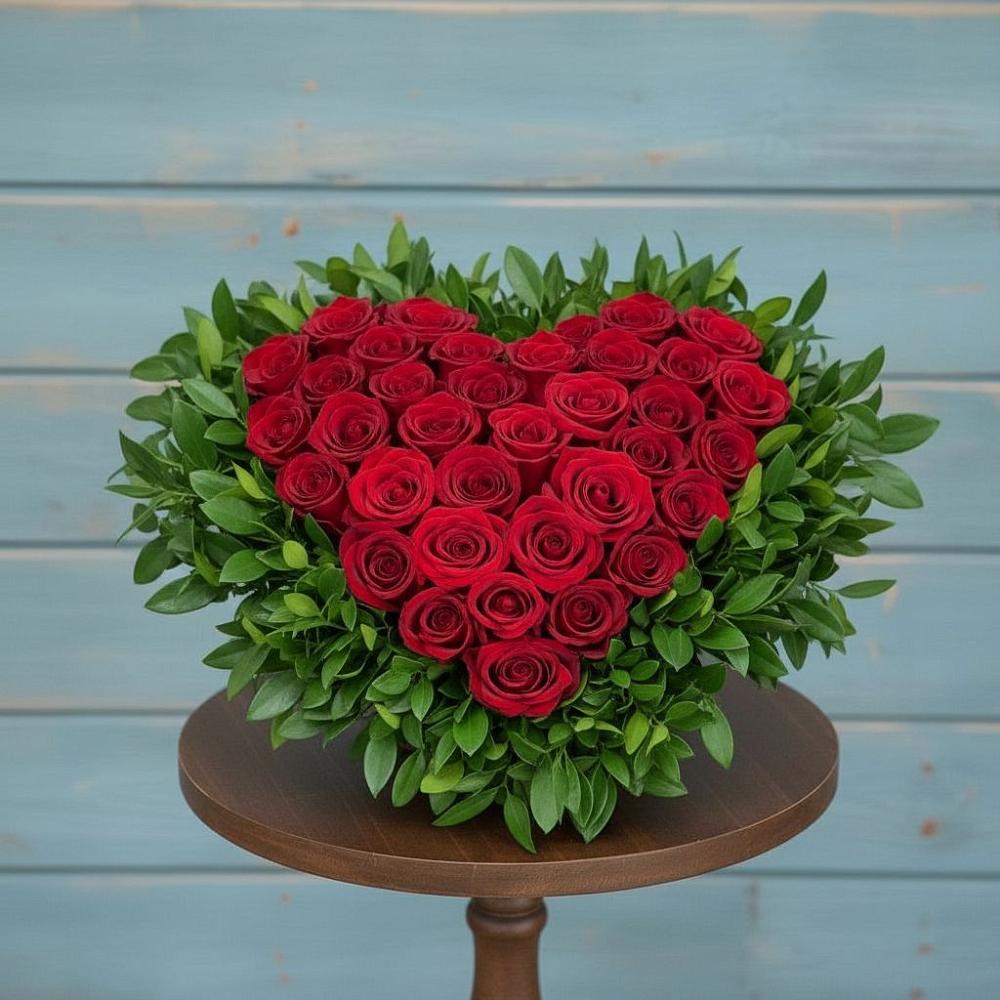 Цветочная композиция из Розы в виде сердца в Краснотуранске