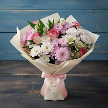 Букет цветов из:  Хризантемы, Альстромерии и Розы в Краснотуранске