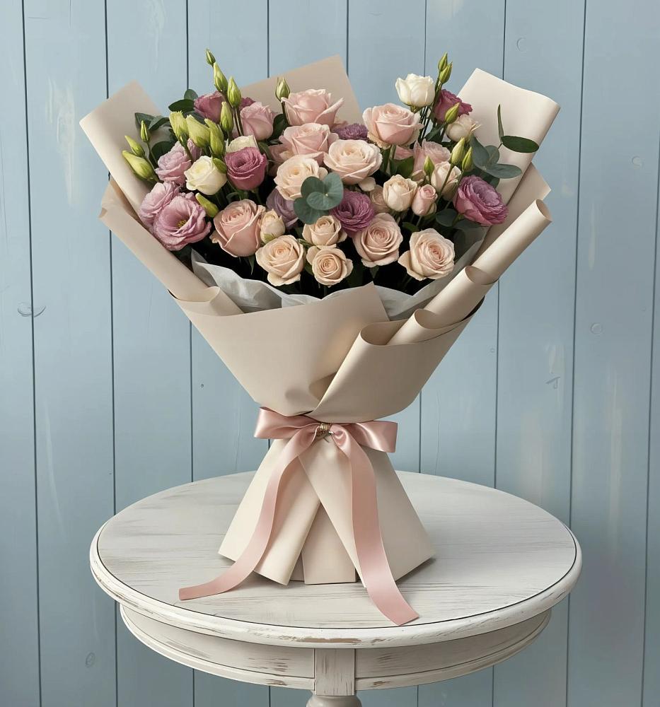 Букет цветов из: Розы и Лизиантусы в Краснотуранске